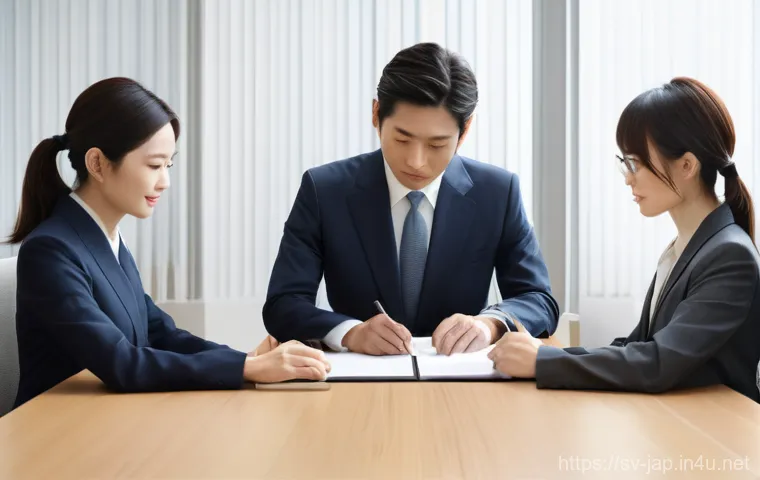 일본어 경어법 - "A serene and highly professional Japanese business meeting in a modern, elegantly designed office. ...
