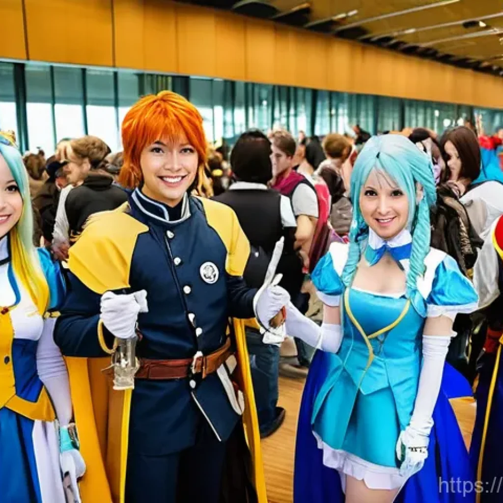 일본어와 애니메이션 - **Swedish Anime Convention Gathering:** A vibrant and diverse group of young adults, dressed in meti...