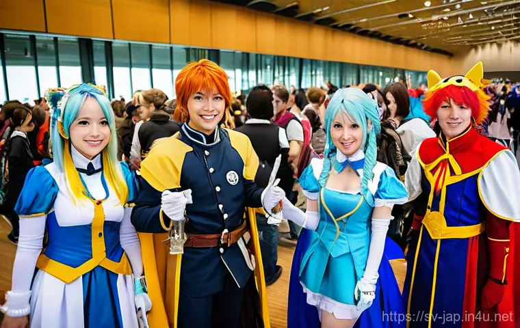 일본어와 애니메이션 - **Swedish Anime Convention Gathering:** A vibrant and diverse group of young adults, dressed in meti...