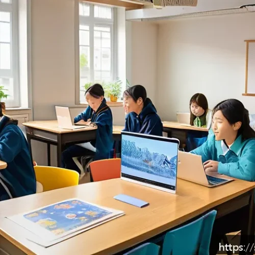Home 17 일본어 학습 인구 - A vibrant Swedish classroom scene with diverse young adults enthusiastically learning Japanese langu...