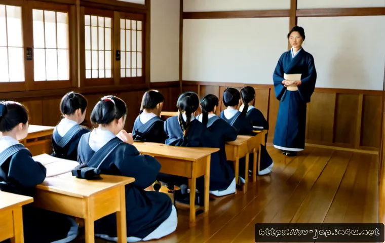 메이지 시대 일본어 개혁 - Photorealistic late-19th-century Japanese classroom during the Meiji era language reform, a Japanese...