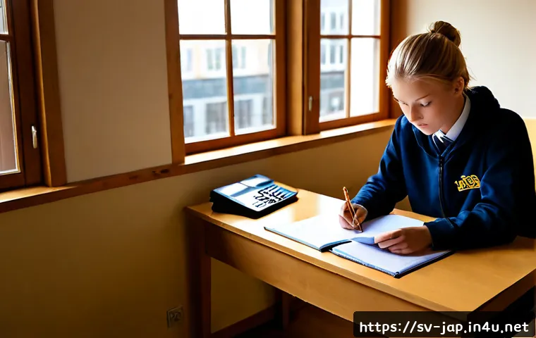 Home 15 EJU 일본 유학 시험 - Photorealistic Swedish high school student in a bright Stockholm study room preparing for the Japane...